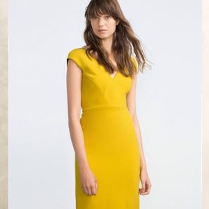 New Zara Mustard Yellow Sheath Dress Size XS